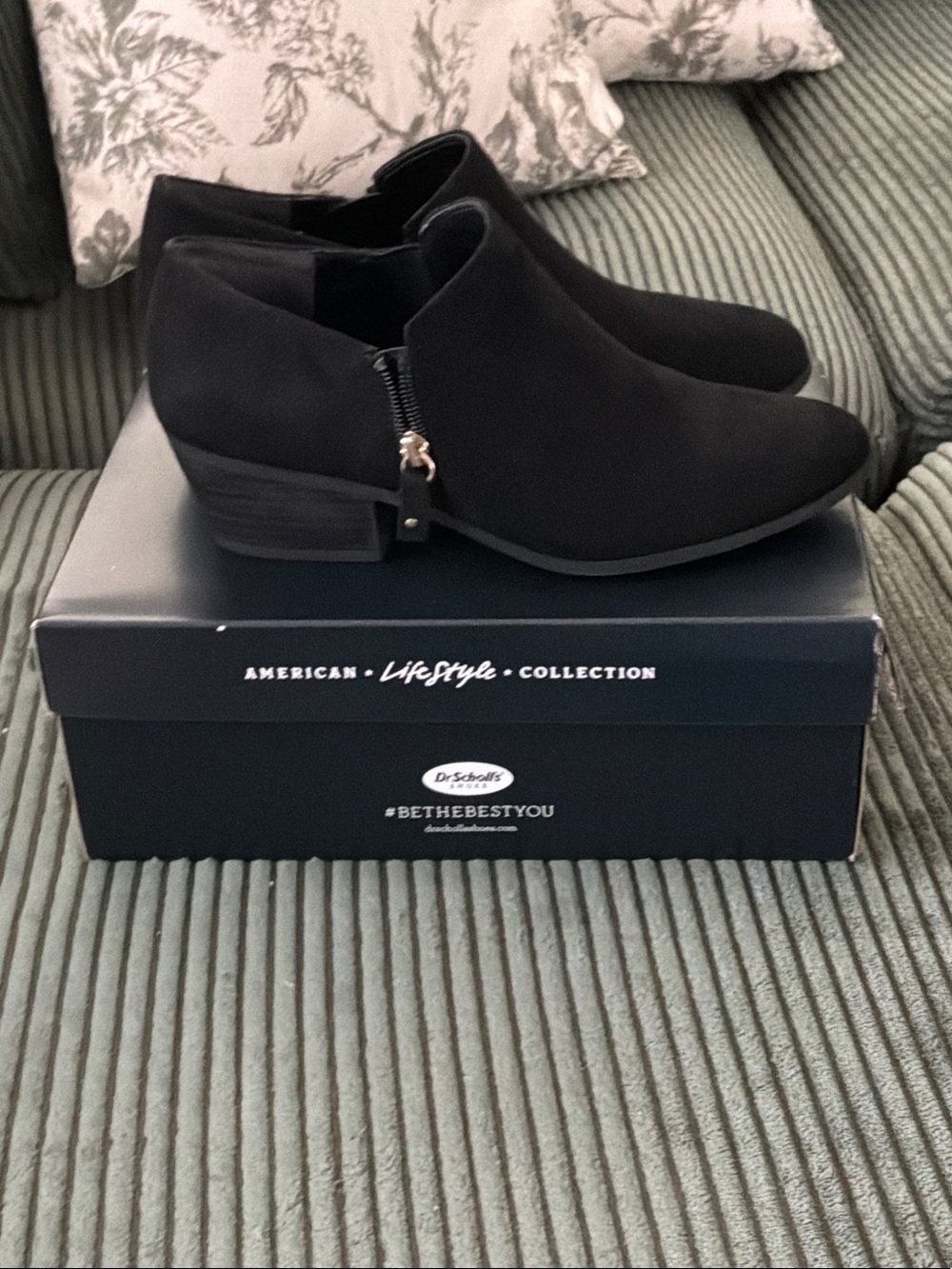 Dr. Scholl's Black Suede Ankle Booties with Side Zip